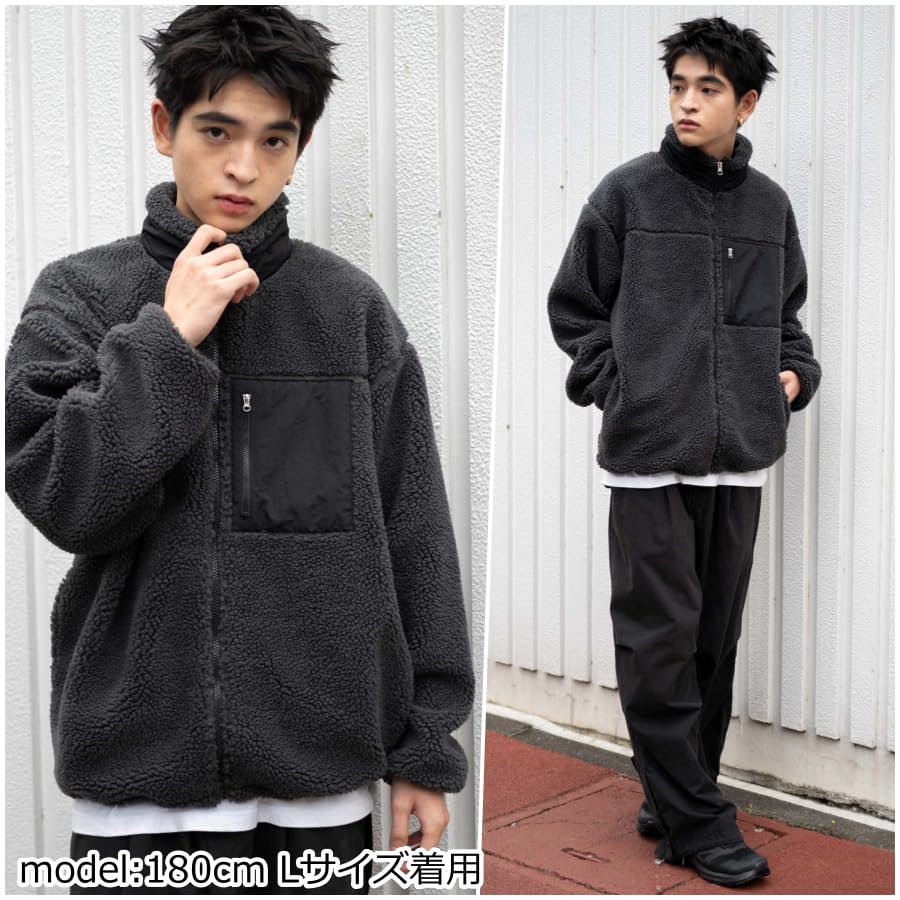 WEGO Unisex Boa Cold Weather Loose Christmas Size Type C Dark Gray Men's Jacket, Outerwear, Blouson, Protection, Fit, Outdoor, Casual, Fall/Winter