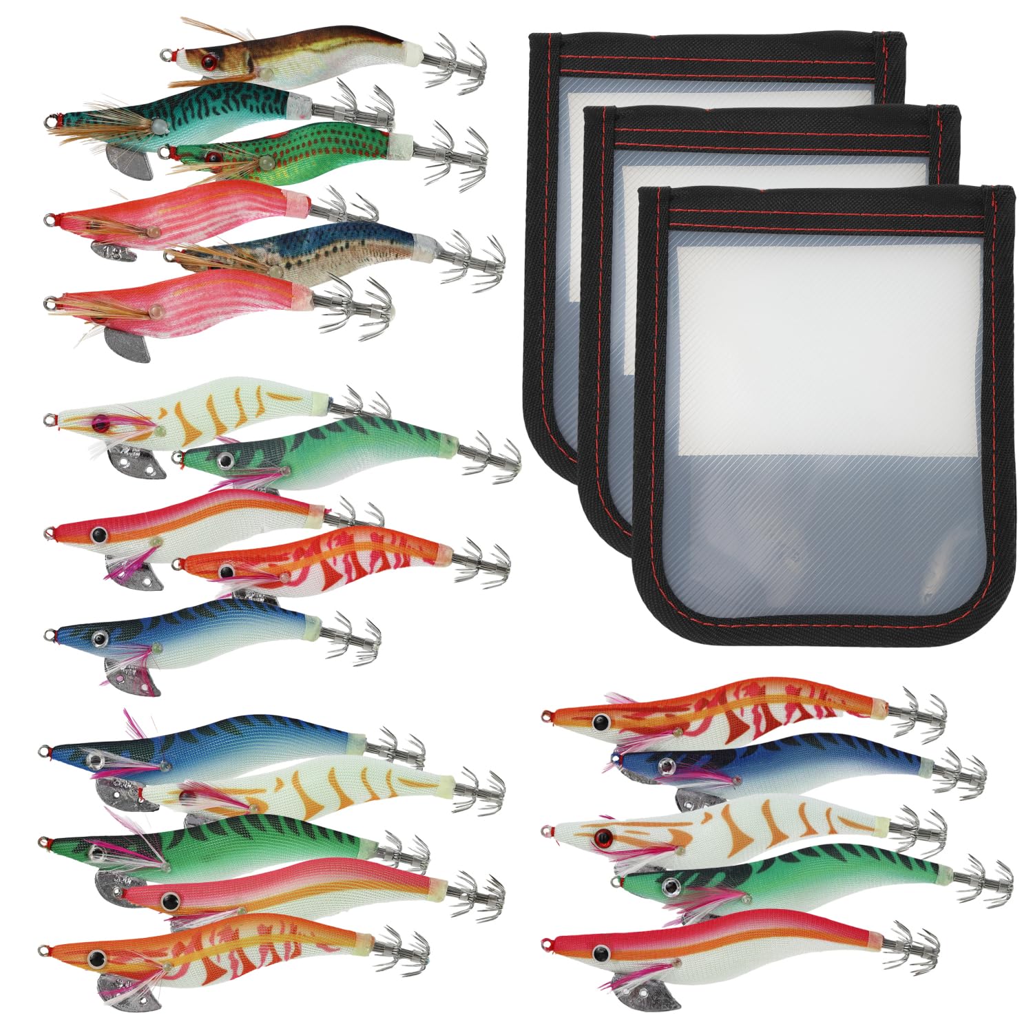 

Complete Eging Set 21 Lures with 3 5 each of sizes and 3 each of sizes and Proven effective colors for catching bigfin reef Suitable for beginners to