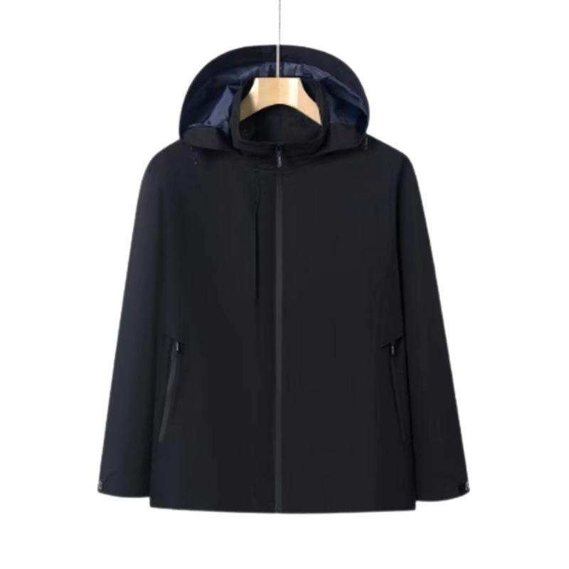 Chaqueta Fina para Hombre de Alta Transpirabilidad de Una Capa Orificio de Ventilación Oculto Impermeable Cremallera Grande Gorro Desmontable Clip