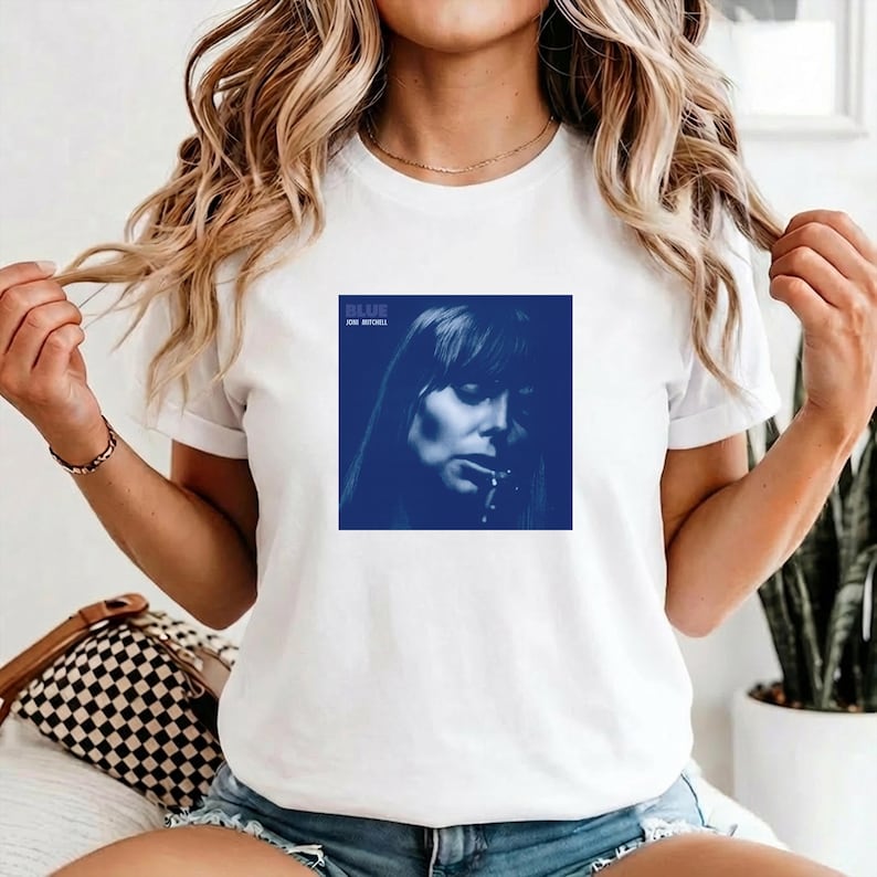 Joni Mitchell Blue Album T-Shirt 70s Folk Music Graphic Tee Vintage Singer Songwriter T Shirt Music Lover Gift Comfort Colors Unisex T-Shirt XXXL