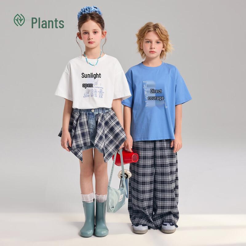 Kids' Summer Casual Plaid Straight-Leg Pants