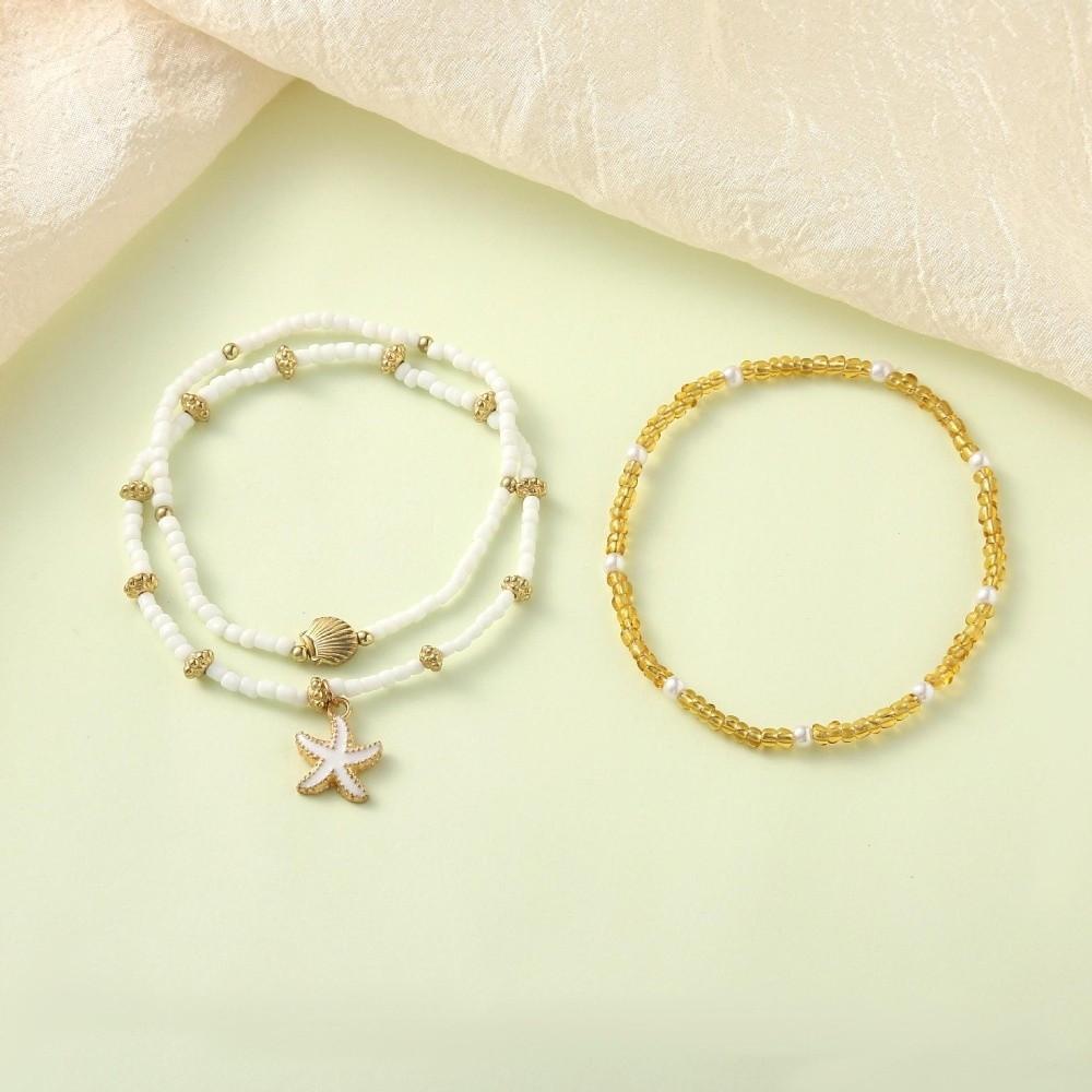 Multilayer Beaded Starfish Shell Ankle Chain Adjustable Beach Foot Jewelry  Women