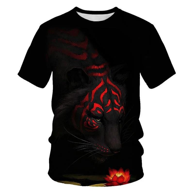 Huiteng Zomer Nieuw dierenpatroon Heren T-shirt met print en leuke elementen O-hals Plus Size Comfortabele top met korte mouwen XL