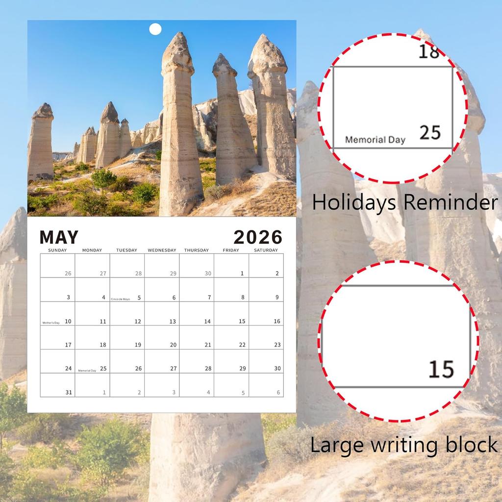 Gag Gifts - 2026 Wall Calendar, Funny Calendar, 8.5" x 11" (Open), Nature's Cock Shots Calendar with Fun Rock Photography, Dirty Santa Gift and White