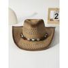 Western Cowboy Hat, Hollowed-out Straw Hat, Outdoor Seaside Vacation Ethnic Style, Versatile Turquoise Sun Protection Hat