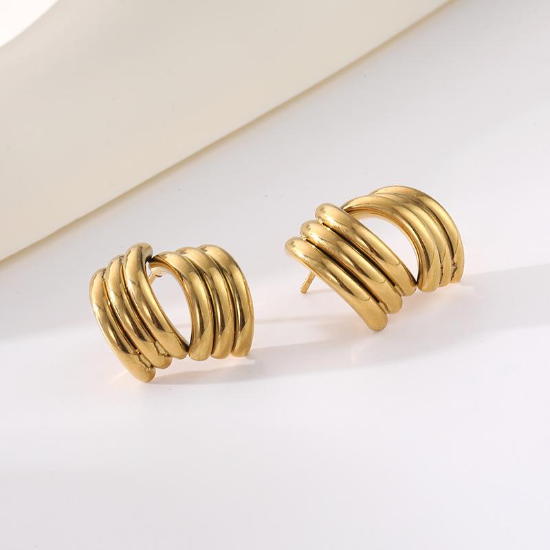 C-Shaped Multi-Layer Gold Ring Stainless Steel Geometric Stud Earrings, Wind, Personality, Simple Scenery, Titanium Steel Earrings