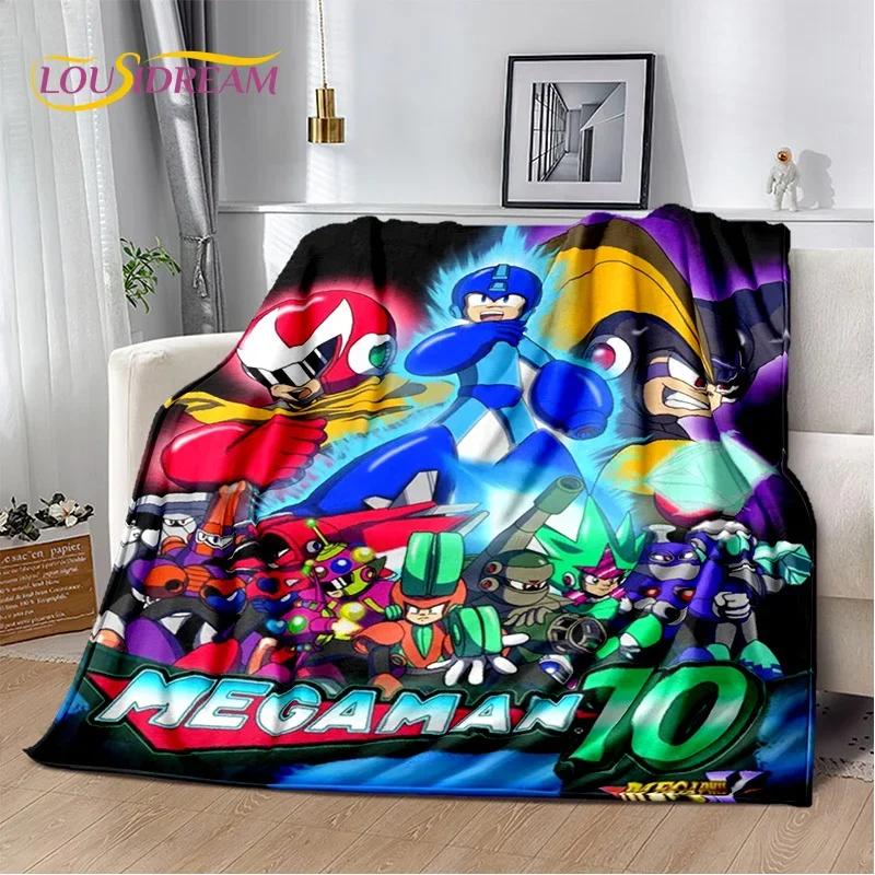 Retro Cartoon Rockman Mega Man Game Soft Flannel Blanket for Beds Bedroom Sofa Picnic,Throw Blanket for Outdoor Leisure Nap Gift