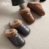 2025 Autumn and Winter New Flat Heel Non-slip Velvet Slippers Home Non-slip Pu Waterproof Large Size Cotton Slippers