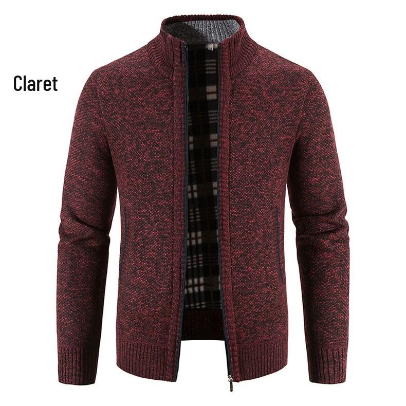 2026 Autumn/Winter Men's Plus Size Velvet Thickened Cardigan Sweater with Stand Collar - Slim Fit Coat.