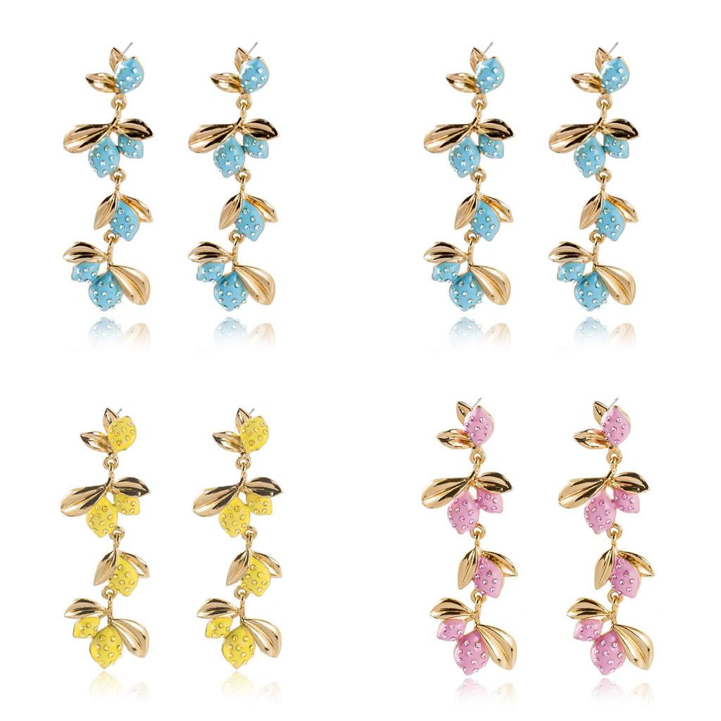 Chic Metal Plated Fruit Earrings For Women Unique Summer Jewelry