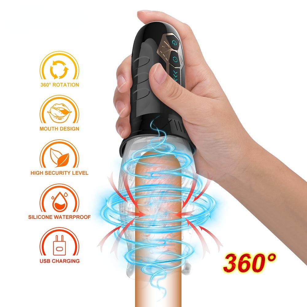 Mužský masturbátor Cup Automatický orální sexuální trenažér Vagina pro muže Sací stroj 360° Rotace Vibrátor Glans Stimulace Sexuální hračky