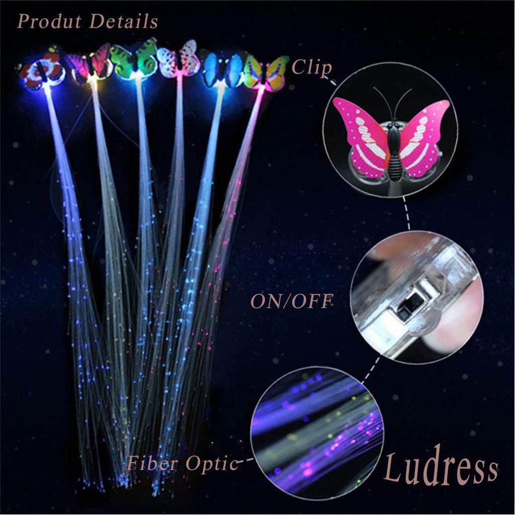 5X Random Color Glowing Hair Light Butterfly Women's Kit Cute Ornaments Clip Human Accessories Fiber Children's Flash Lights Led