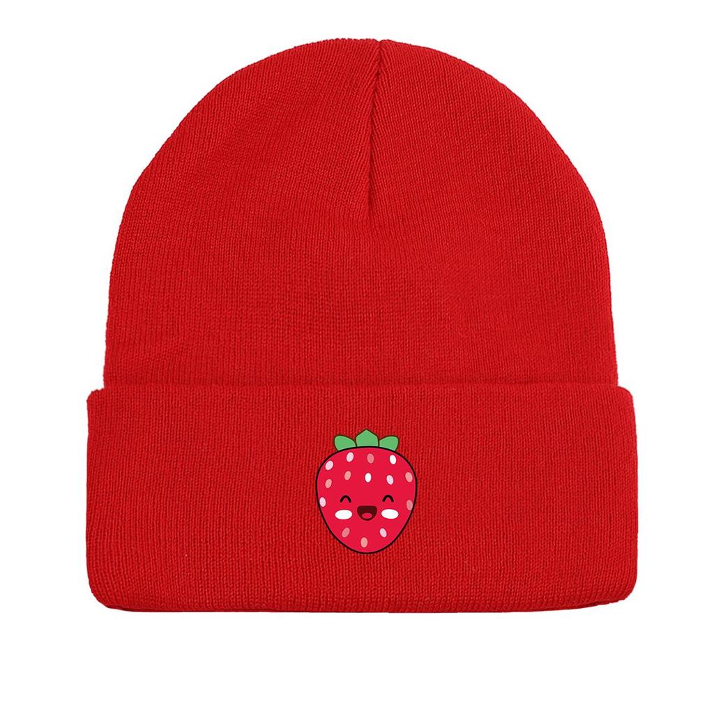 Strawberries Winter Knit Cap Beanie, Cartoon Fruit Skullies Beanies Autumn Versatile Trendy Headwear Knitted Cap Beanie