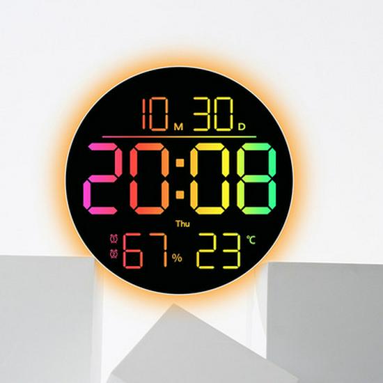 Creative RGB Color-Changing LED Wall Clock 6651R - Multifunctional Digital Display for Living Room