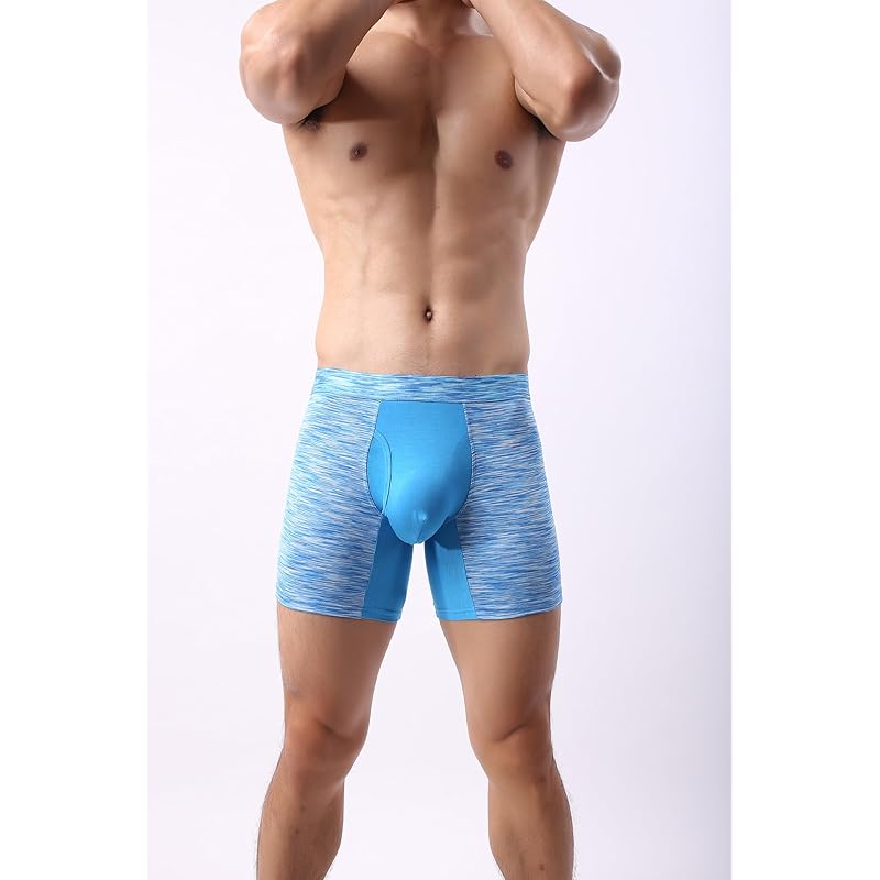 [Whaninti] long boxer shorts men's open front boxer briefs Sweat absorbent and quick drying Relaxed design all seasons blue S