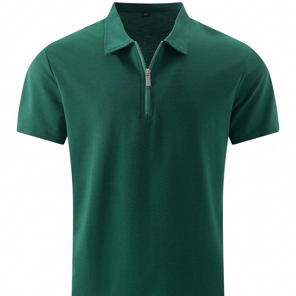 Men's POLO Shirt Casual Fashion Solid Colour Small Terry Zip Lapel Top Polo Shirt Men's Tops