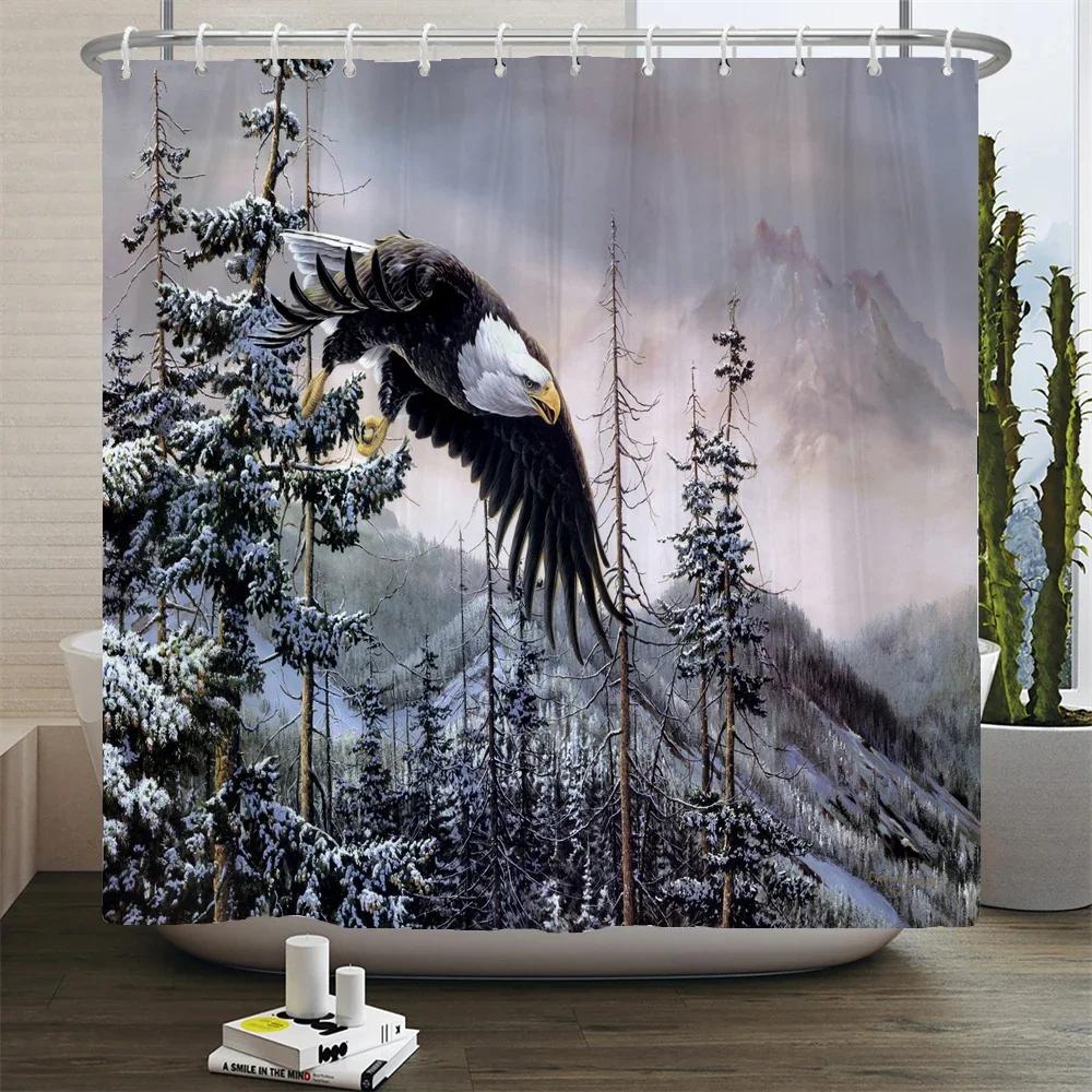 Deer Bathroom Shower Curtain Elk Highland Cow Peacock Forest Mountain Animal Polyester Hanging Curtains Home Bathroom Decor Set