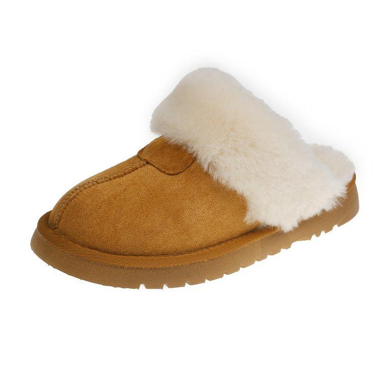 Fur integrated fluff slippers women's outer wear 2025 new bag head thick-soled snow boots heightened half-tow wool slippers
