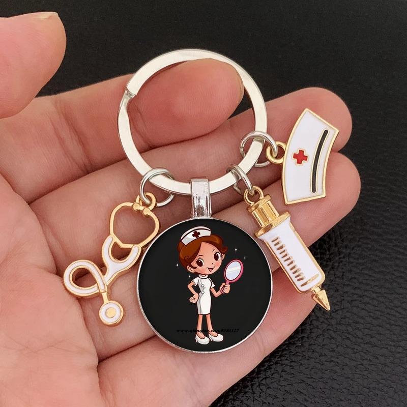 Syringe Stethoscope Nurse Cap Keychain - Medical-Themed Gift for Healthcare Professionals