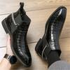 Wniter New Male Pointed Alligator Pattern Metal Chain Ankle Boots Men Casual Luxury High Top Platform Shoes Zapatos Hombre