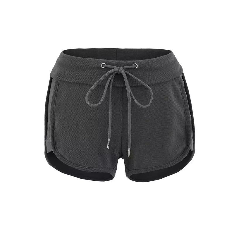 

Women s Retro American Style Slim Ribbed Sports Shorts – Petite, Drawstring & Cuffed Waist Casual Hotpants M темно-сірий