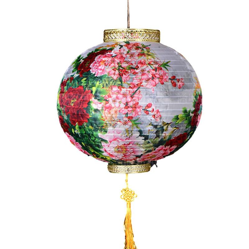 32x36cm Chinese Ancient Handheld Lantern Hanging Lamp Ink Garden Holiday Decor Printed Flower Round Chinese Lantern Party Decor