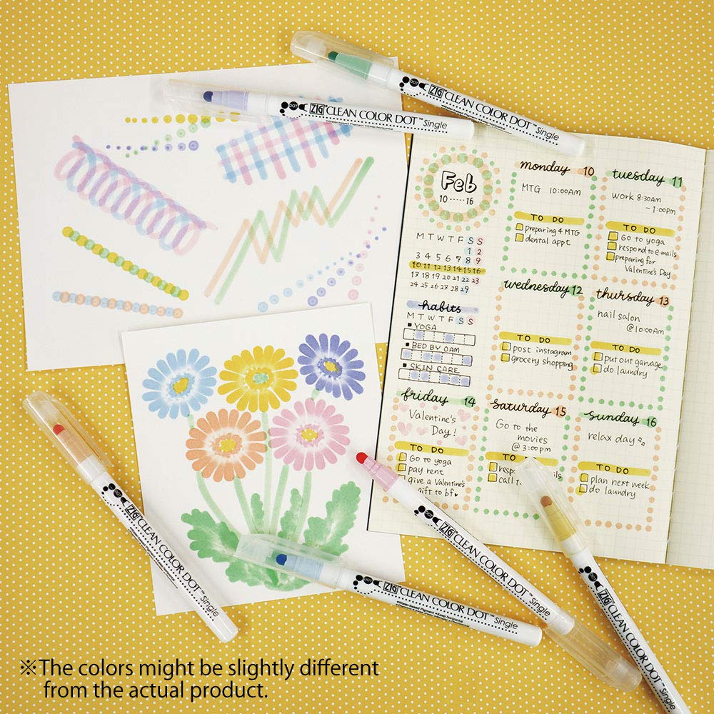 Kuretake ZIG Clean Color Dot Markers, Gentle 6-Color Set, AP Certified, Ideal for Marking Planners/Diaries, Photocopyable, Acid-Free, Lightfast, Odorl