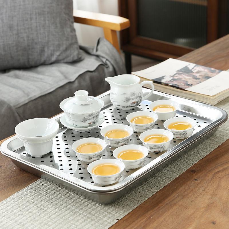 Thickened stainless steel tea tray tea set integrated home office set tea brewer ceramic kung fu tea set