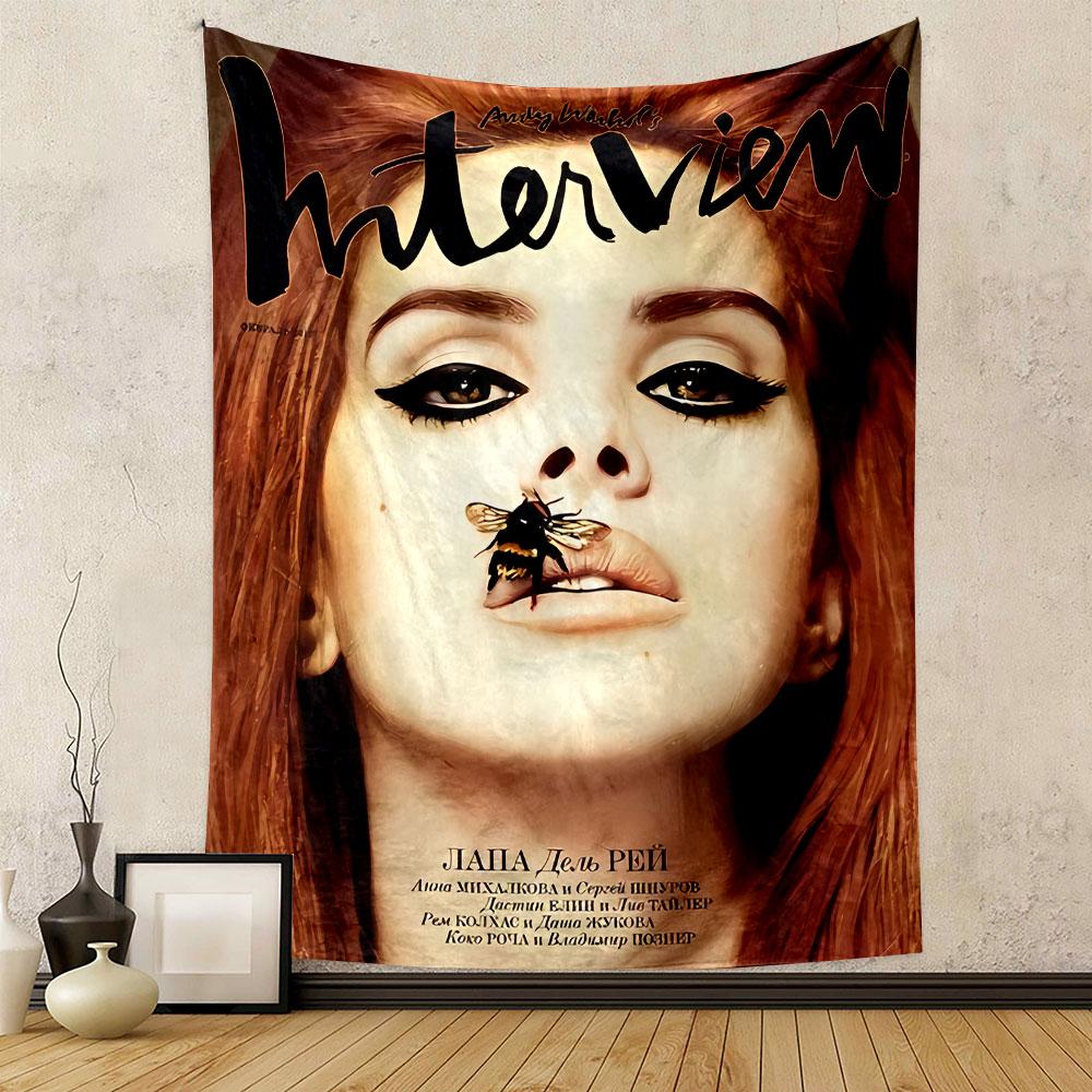 Interview Magazine Cover Tapestry Wall Hanging, Laila Ian Peel Editorial Art, Fashion Wall Decor for Bedroom Dorm