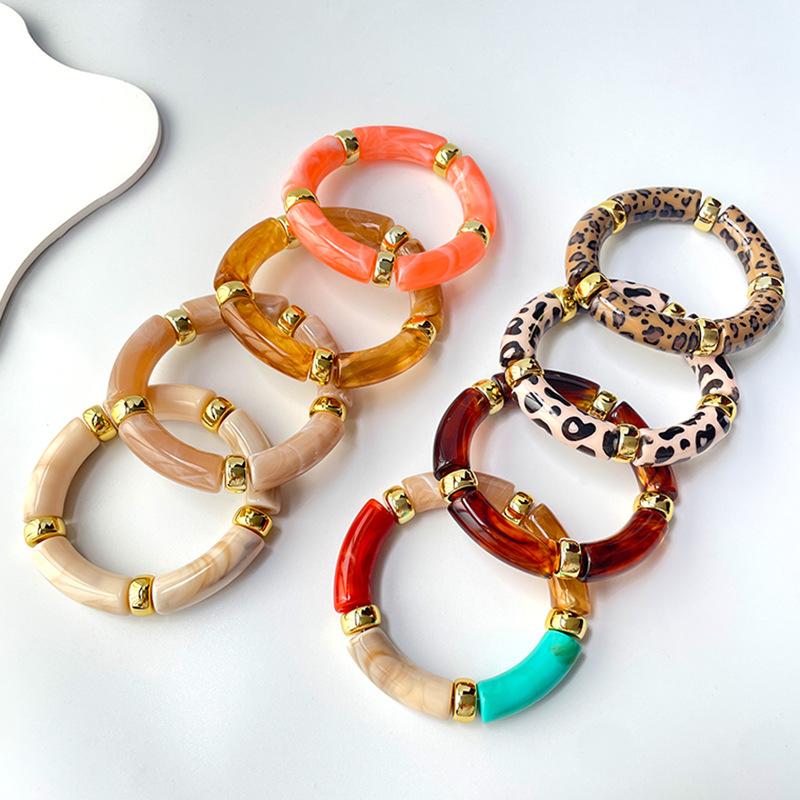 Mixed Color Bamboo Tube Acrylic Elastic Bracelets For Women Men  Resin Chunky Elbow Beaded Bangle Stack