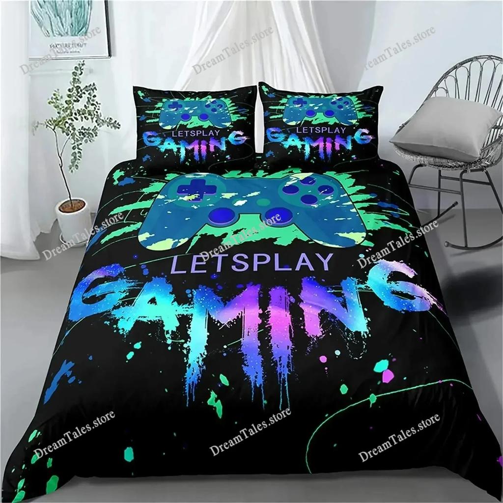Gaming Bed Duvet Cover Set Twin,Gamer Bedding Sets for Boys Kids,Game King Size Duvet Cover Set Microfiber Game Bed Set