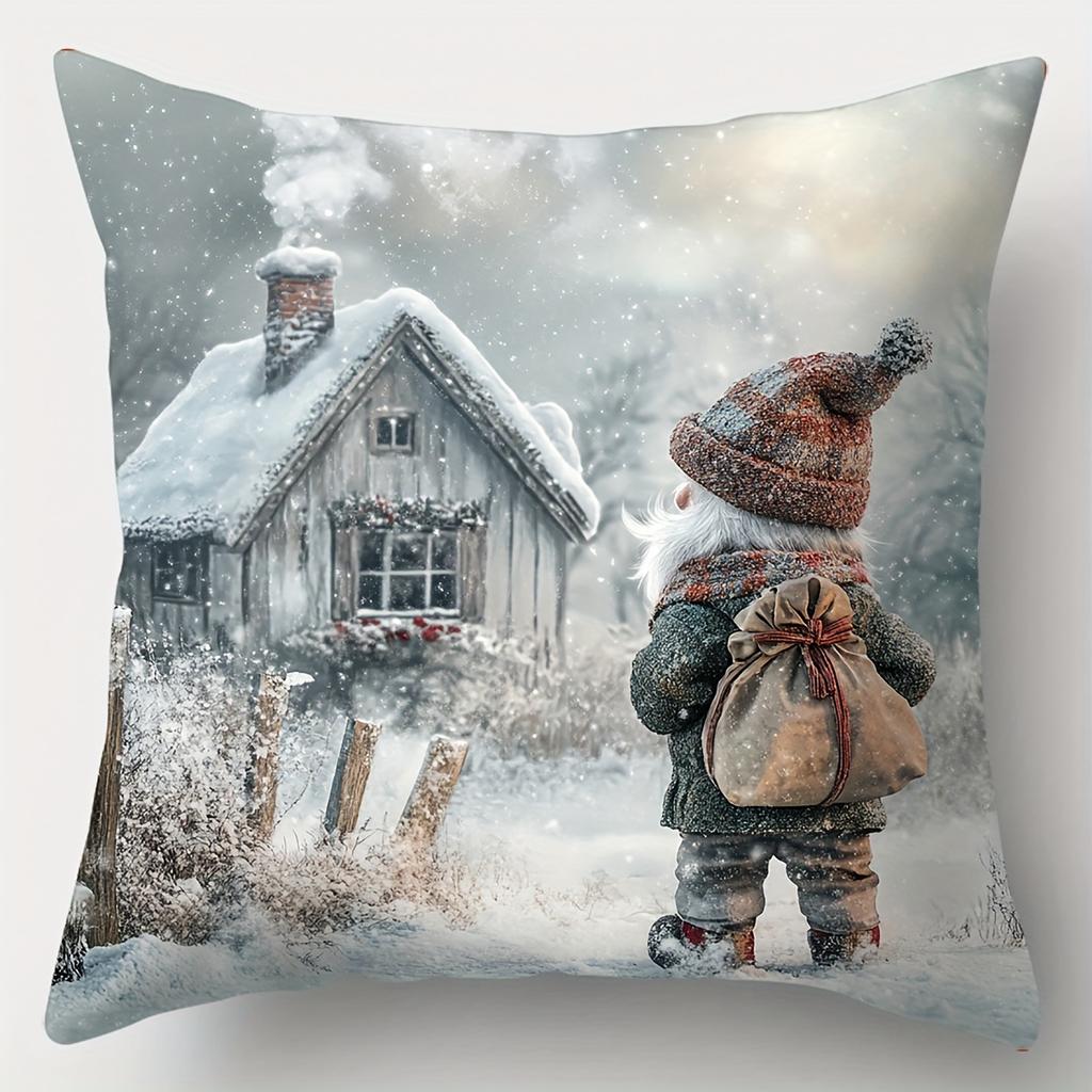 Christmas Scene Pillows Santa Snowman Deer Cottage Polyester pillowcase, sofa decorative cushion cov Headboard Pillow