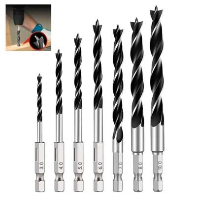 5PCS 4/5/6/8/10mm Three-pointed Woodworking Drill 1/4" Hex Shank Power Tool Twist Dril Bit Durable High Quality Wood Hole Opener