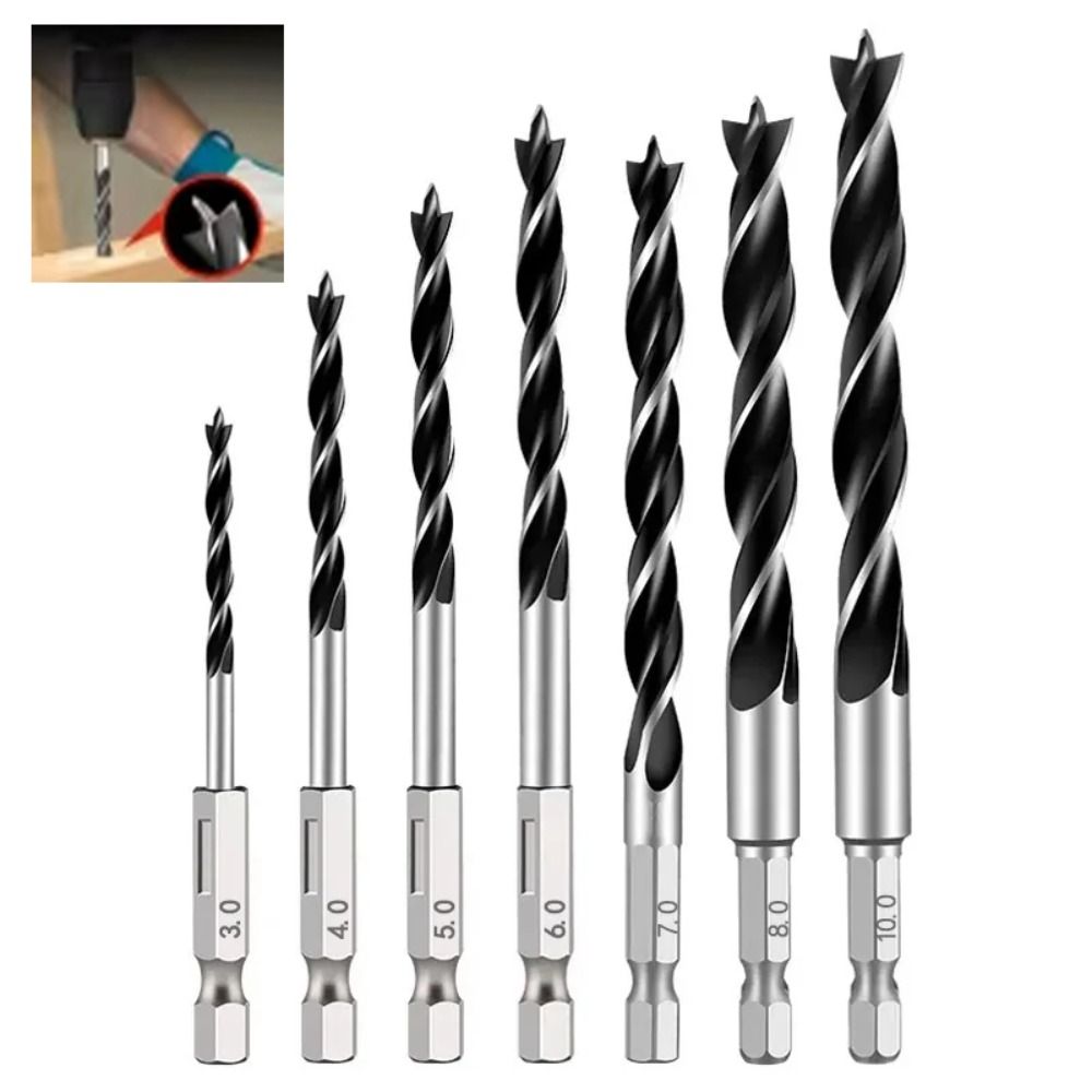 5PCS 4/5/6/8/10mm Three-pointed Woodworking Drill 1/4" Hex Shank Twist Dril Bit Wood Hole Opener