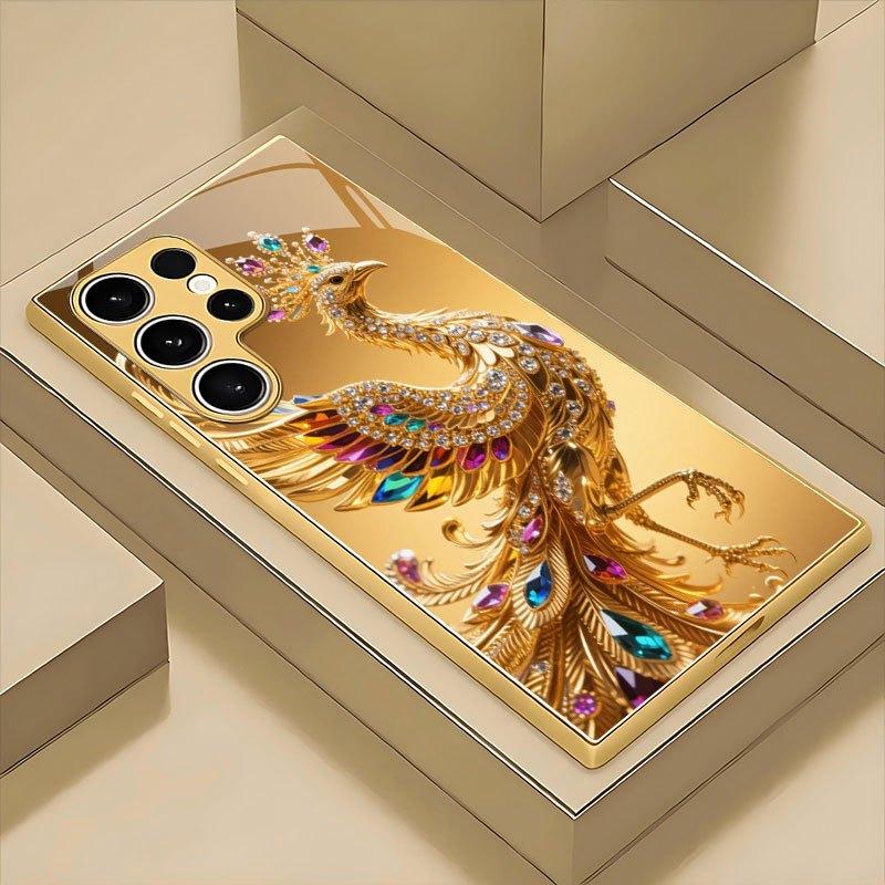 Colorful Phoenix Pattern Tempered Glass Phone Case Suitable for Samsung Galaxy S26 S25 S24 S22 S21 S20 FE/Ultra/Plus Anti Drop