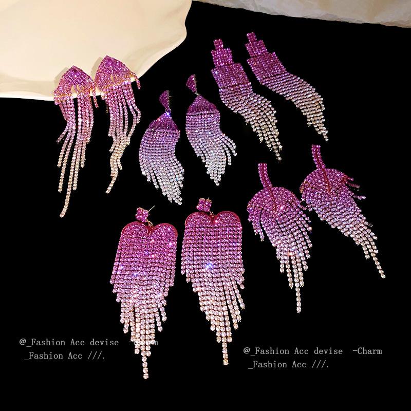 Silver Needle Diamond Geometric Love Fringed Earrings Versatile Light Luxury Personalized Earrings Fashion High Sense Niche Earrings Women