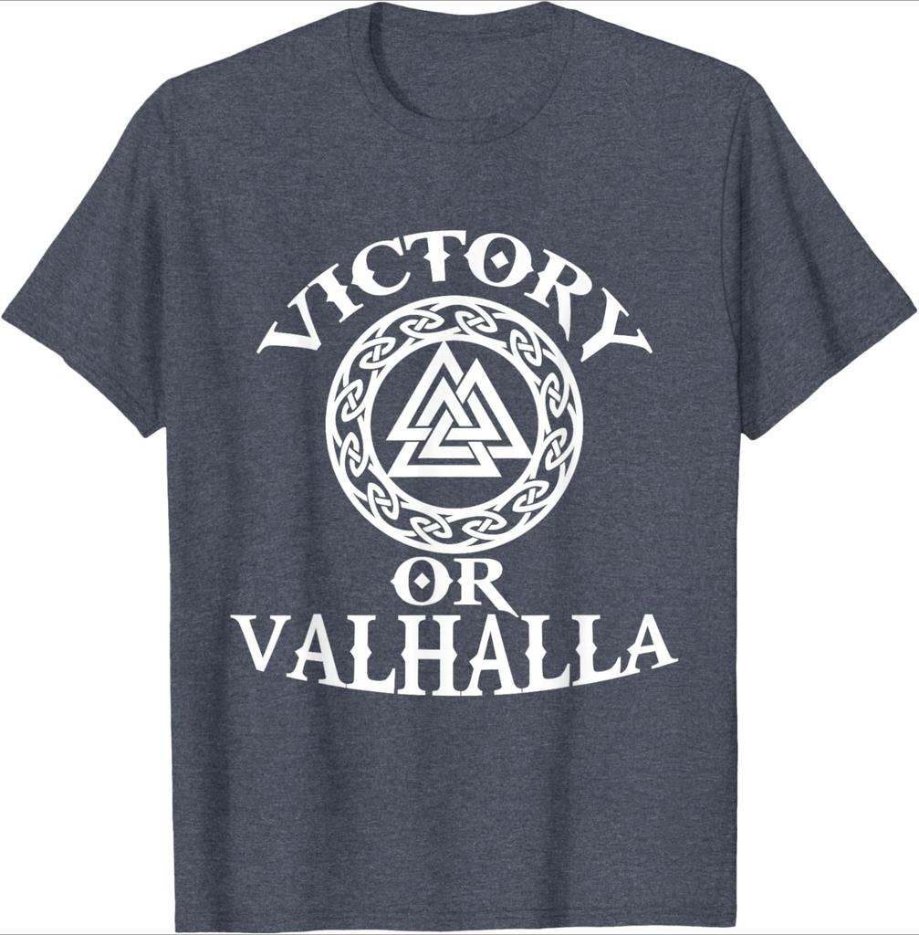 Victory Or Valhalla Nordic warriors pattern design 100 cotton summer Oneck short sleeve casual printed mens Tshirt