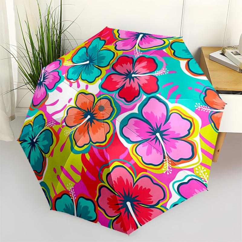 

1pc Floral Pattern Automatic Open/Close Folding Umbrella - Compact 8-Rib Design, Daily Use, Perfect Gift for Friends & Family yy260327066