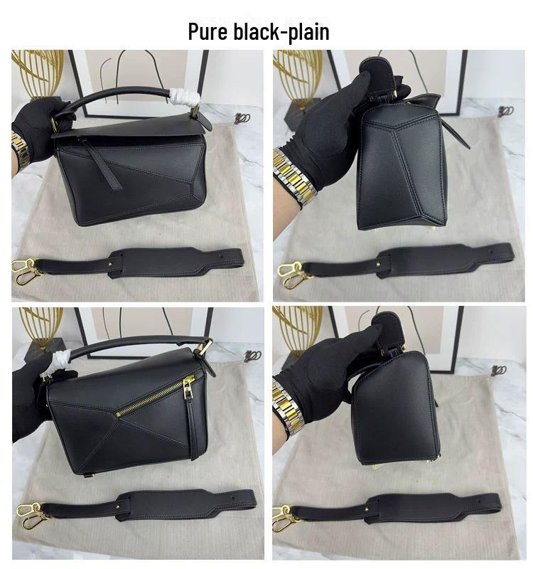 

2026 Geometric Pillow Bag: Small, Semi-Handmade, Lychee Grain Cowhide Togo Leather, Square Design Mini 18cm