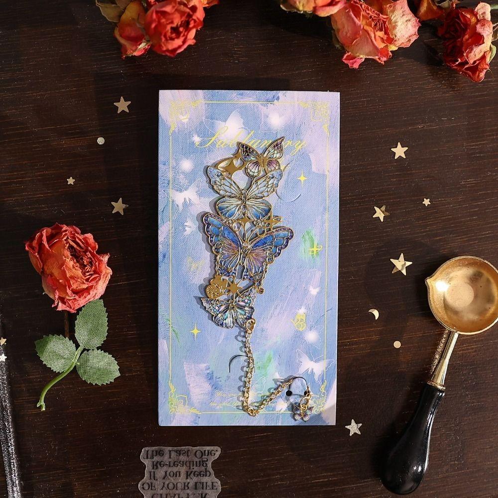Vintage Metal Butterfly Bookmark Chinese Style Creative Butterfly Shape Bookmark Sturdy with Chain Pendant Decorative Bookmark