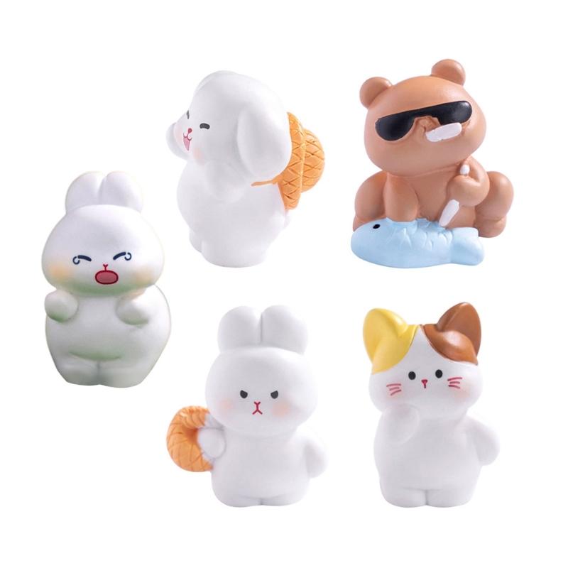 

5 шт. Ручная работа Мини-статуэтки животных Тема овощного прилавка Мультяшные смолы Коллекционные украшения Подарок для детей и взрослых 1