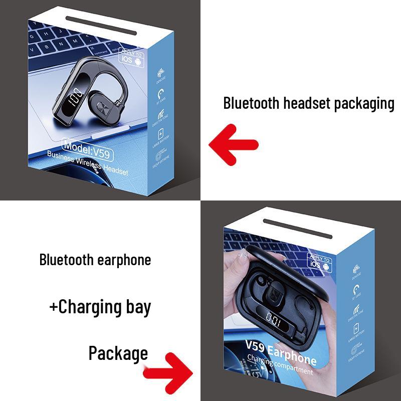 V59 Wireless Single Ear Bluetooth Earphone with Long Battery Life and Digital Display