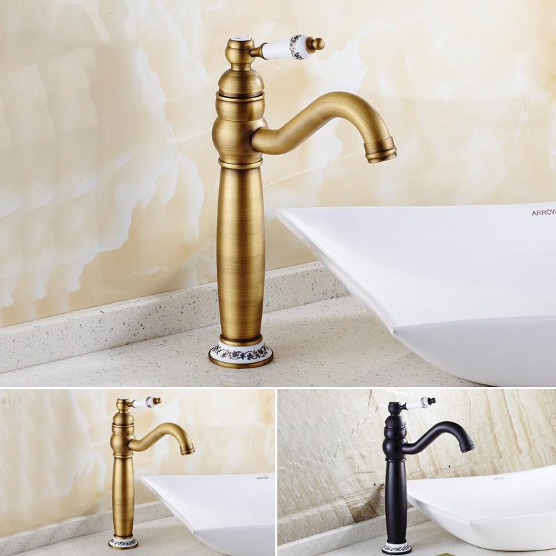 European Antique Swivel Faucet: Hot & Cold Countertop Basin, Single Hole Retro Design