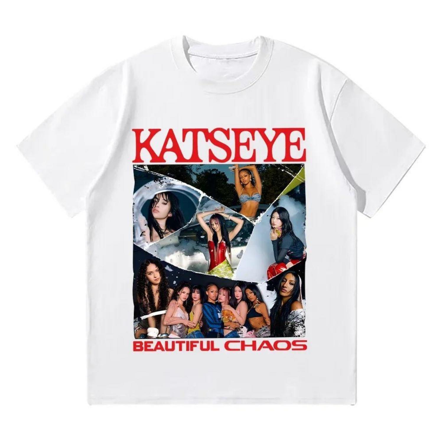 Hip Hop Streetwear Y2K T-Shirts High Street T-Shirts KATSEYE Group T-Shirt Mode Heißer Verkauf Mode Grafik Kleidung Unisex XXXL schwarz