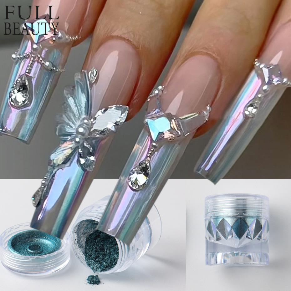 

0,5 г кристальное покрытие для ногтей блестящий порошок гель-лак втирание пыли блестящие серебряные мелкие хромовые хлопья пигмент DIY аксессуары декор 0.5g / Box