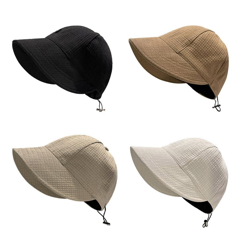 2024 Hat Women's Autumn Waffle Bucket Hat Women's Solid Color Drawstring Peaked Cap Wide Brim Sunshade Fisherman Hats Sunshade