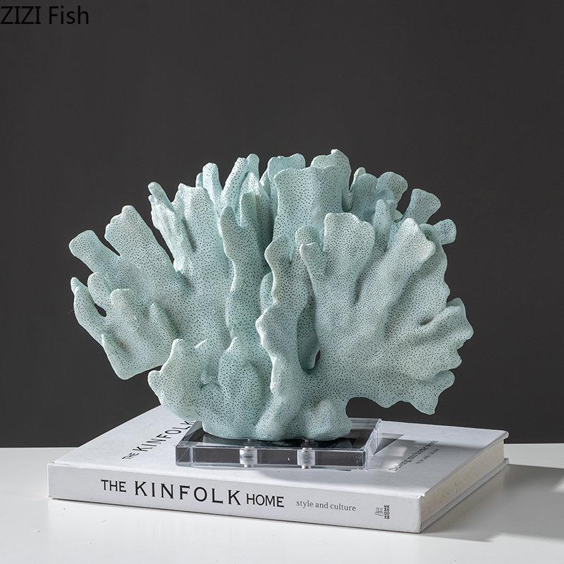 Creative Simulated Coral Resin Crafts Transparent Base Coral Statue Desk Decoration Ornaments Modern Home Decor Furnishings