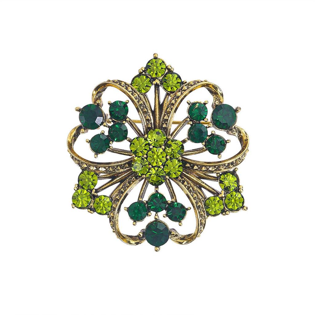 Elegant Green Floral Brooch for Suits and Evening Dresses