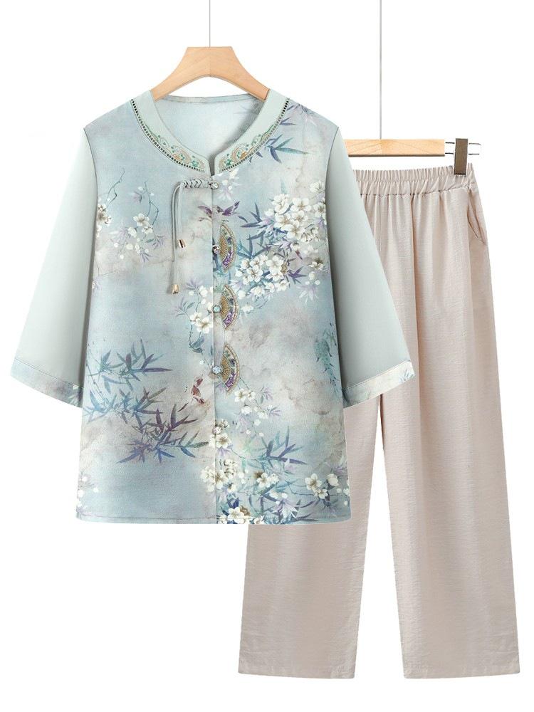 Elegant Summer Mid-Sleeve Cardigan for Elderly Women - New Chinese Style