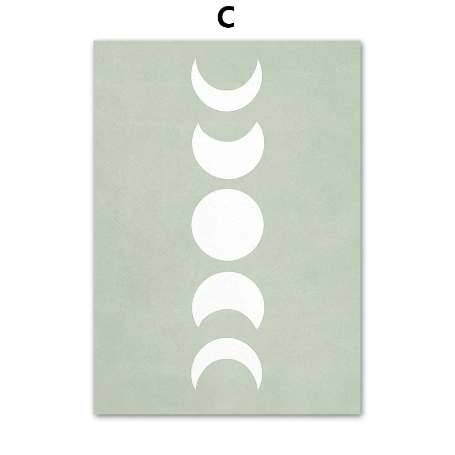 Abstract Green Plant Poster and Print Line Bohemian Moon Wall Art Sage Canvas Painting Nordic Wall Picture Living RoomDecorat